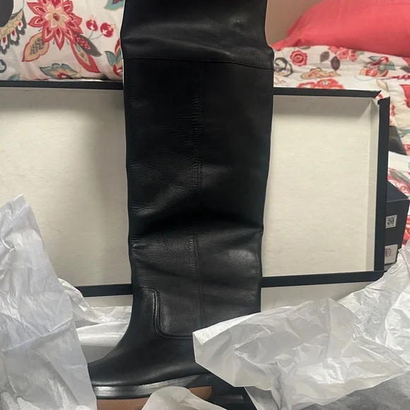 Black Leather over the Knee Boots - Picture 2 of 7